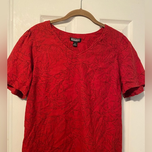 ORIGINAL NICOLE MILLER leaf print red linen blend dress size: M - Picture 5 of 6